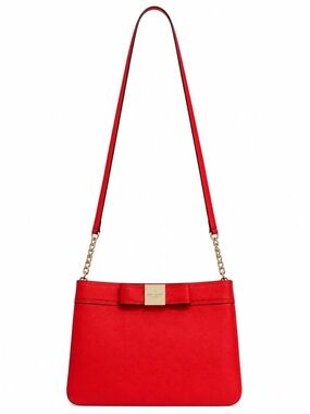 Kate Spade Poppy Red Leather Shoulder Messenger Crossbody Bag Bow Gold Chain